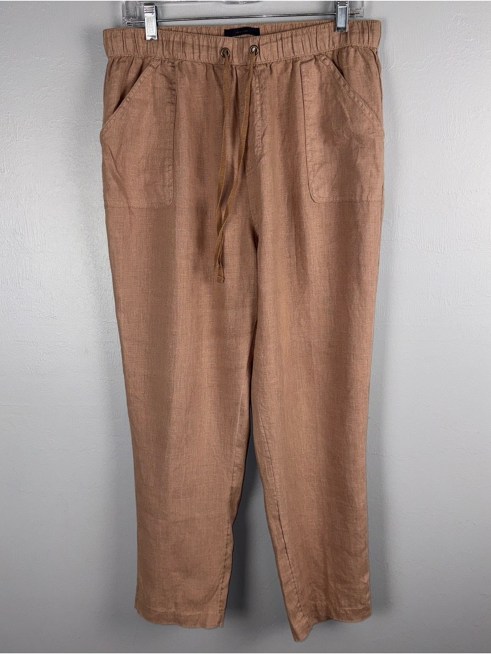 Rachel Roy Pants Women’s L Pastel Brown 100% Linen Drawstring Elastic Waist